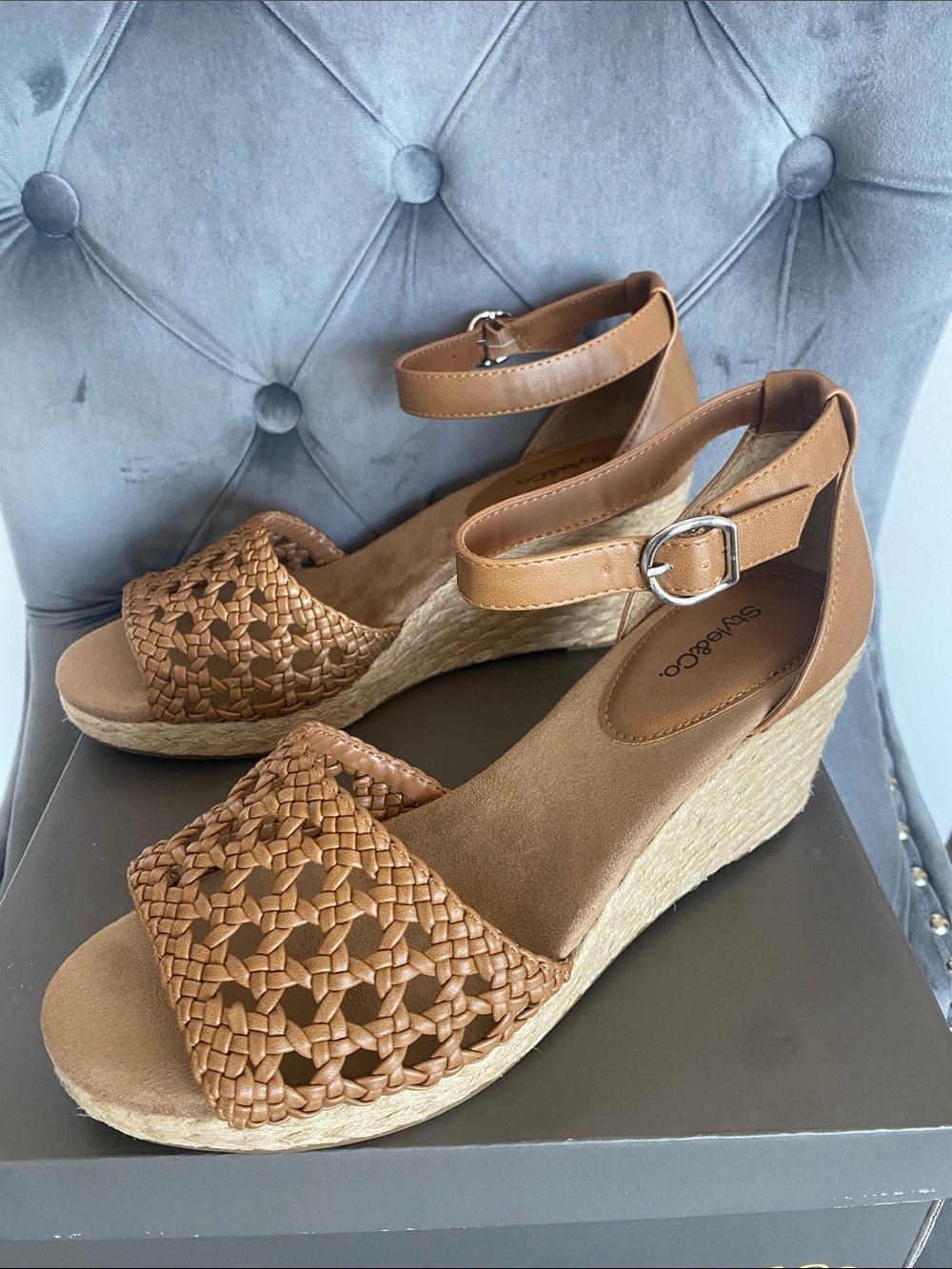 NWT Style & Co. Tan Braided Espadrille Wedge Sandals